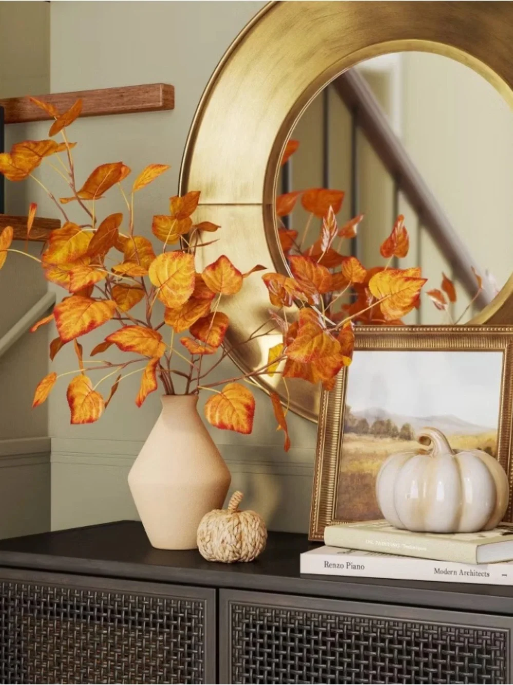 THRESHOLD NWT Large Orange Fall Leaf Artificial Plants Arrangement